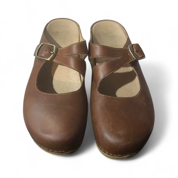 Dansko Britney Brown Leather Slip On Buckle Mary Jane Clogs Mules 39 Sz 8.5 Used - Picture 4 of 6